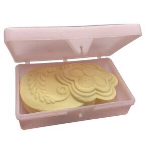 Vintage Stanley Home Products Pink Plastic Soap Dish With Floral Soap 4" X 2.5"